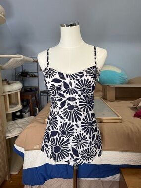 Floral Navy & White Spaghetti Strap Tank